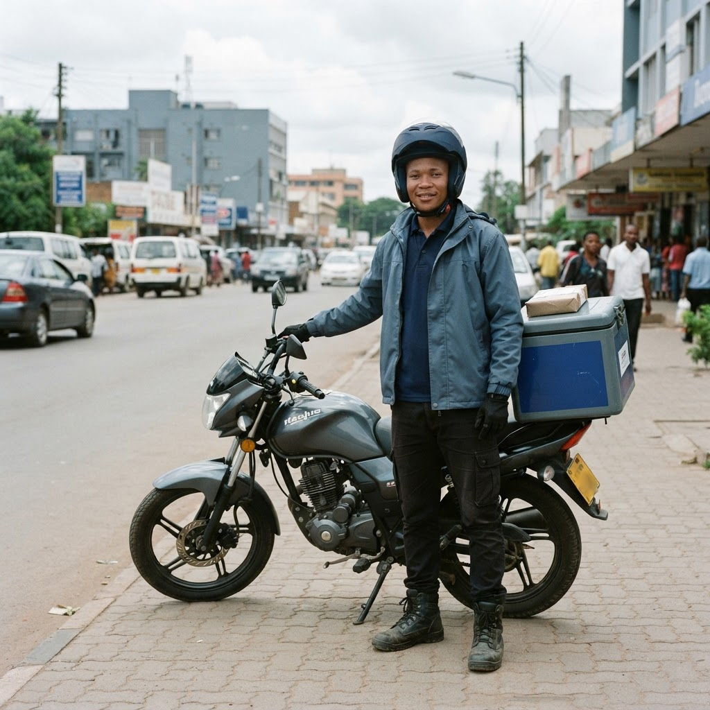 Qban Rides courier preparing a delivery in Lusaka